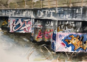Grafitti vid tågbron